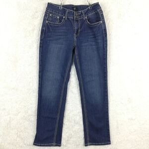 Earl Jean Womens Jeans Crop Straight Leg Denim Blue Flap Pocket Jeweled Bling 8